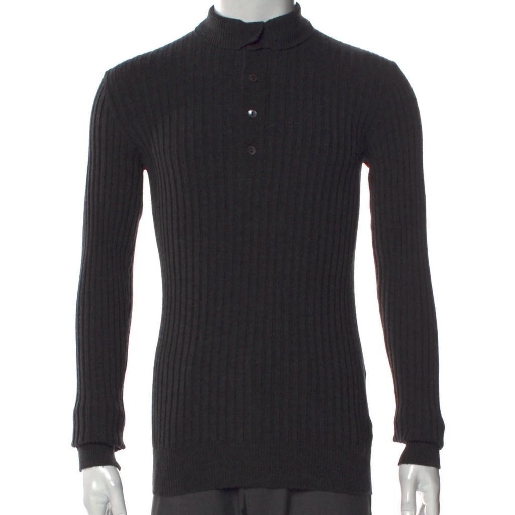 Dolce & Gabbana Black Ribbed Turtleneck Henley Sweater